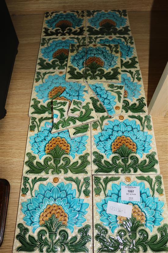 A set of ten moulded Minton Hollins tiles